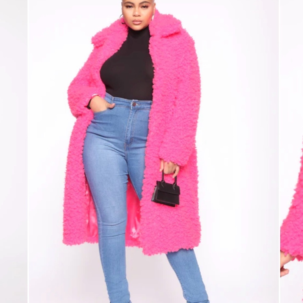 SOLD OUT 💕 online, Fashion Nova Bright Hot Pink Teddy Sherpa Long Coat
